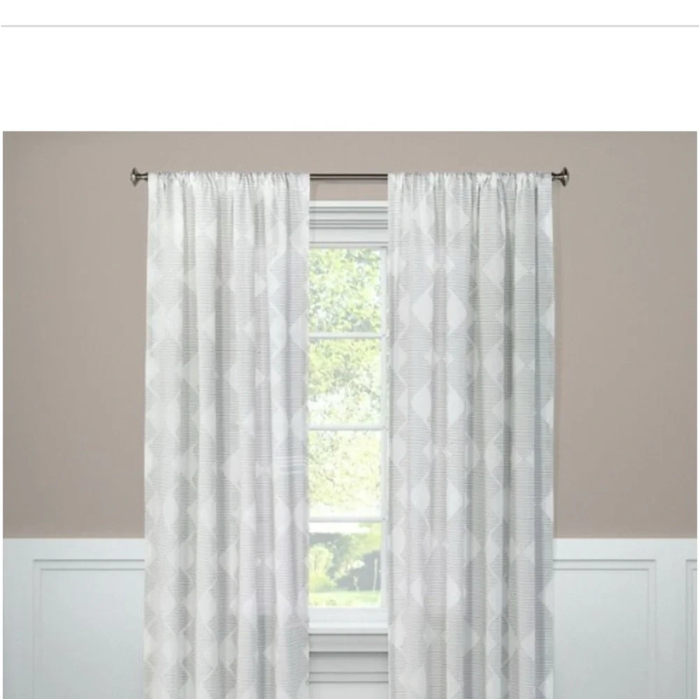 Elegant White Geometric Curtains - Picture 1 of 5